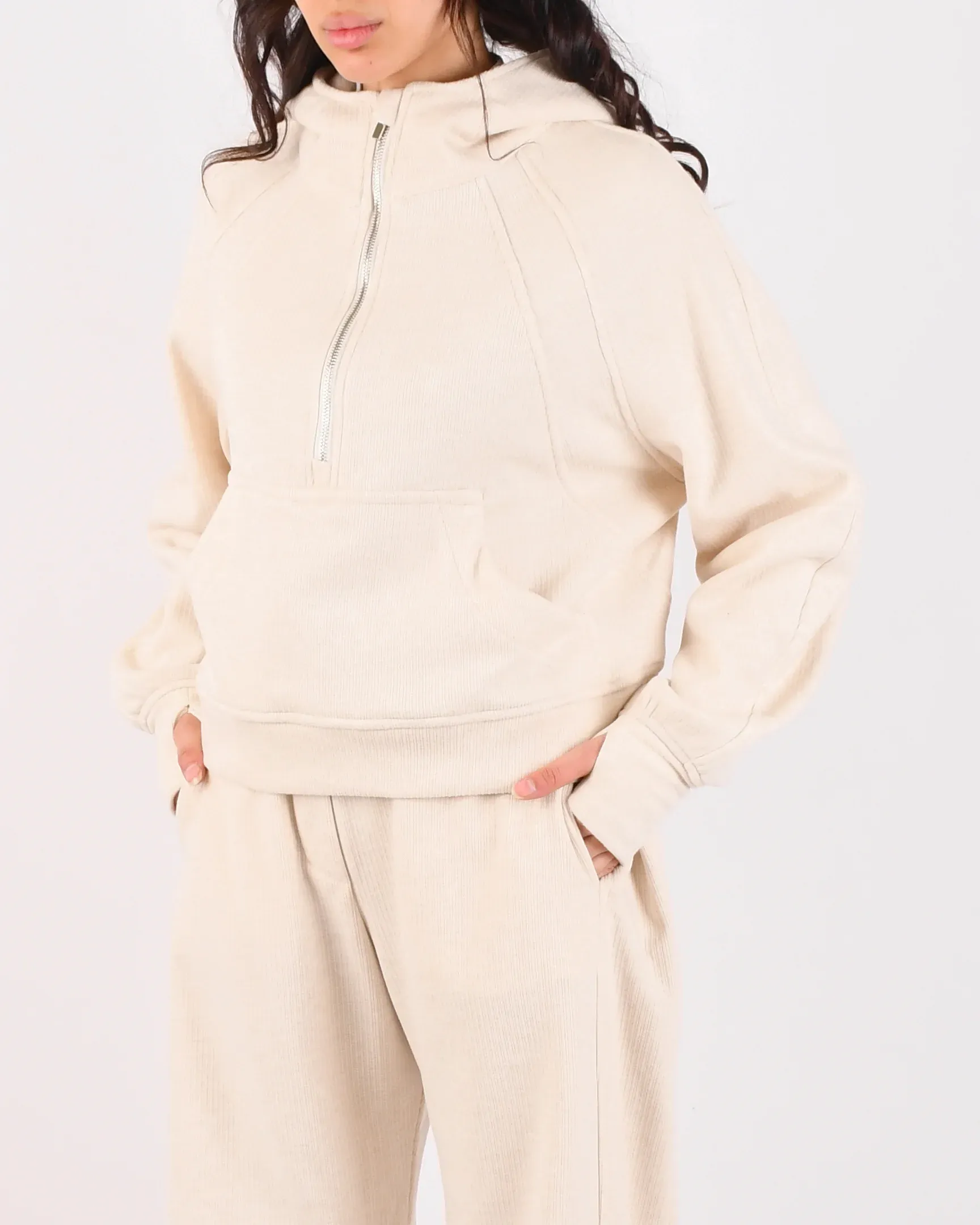 هودی کراپ نیم زیپ L00479