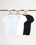 بافت آستین کوتاه  دکمه دار  L00396 - 5