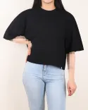 تیشرت کراپ یقه گرد D00117 - 3