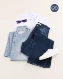 شلوار جین نیم بگ G00874 - 1