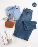 شلوار جین نیم بگ G00943 - 1